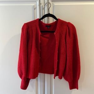 Red J. Crew wool poly alpaca blend button up sweater